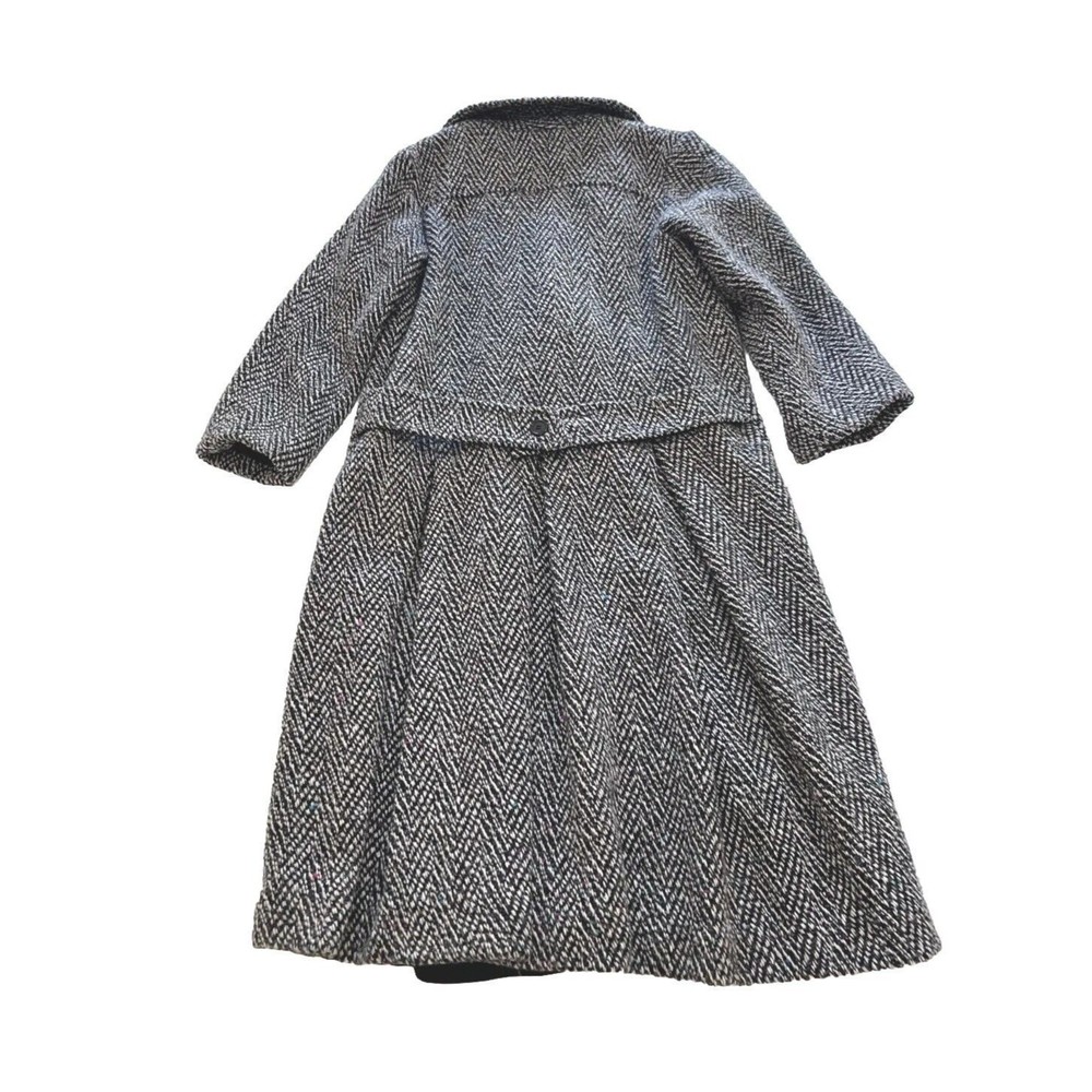 Vintage 80s British Lion Wool Trench Coat Black/White Womens Size 8 Herringbone - Picture 6 of 16